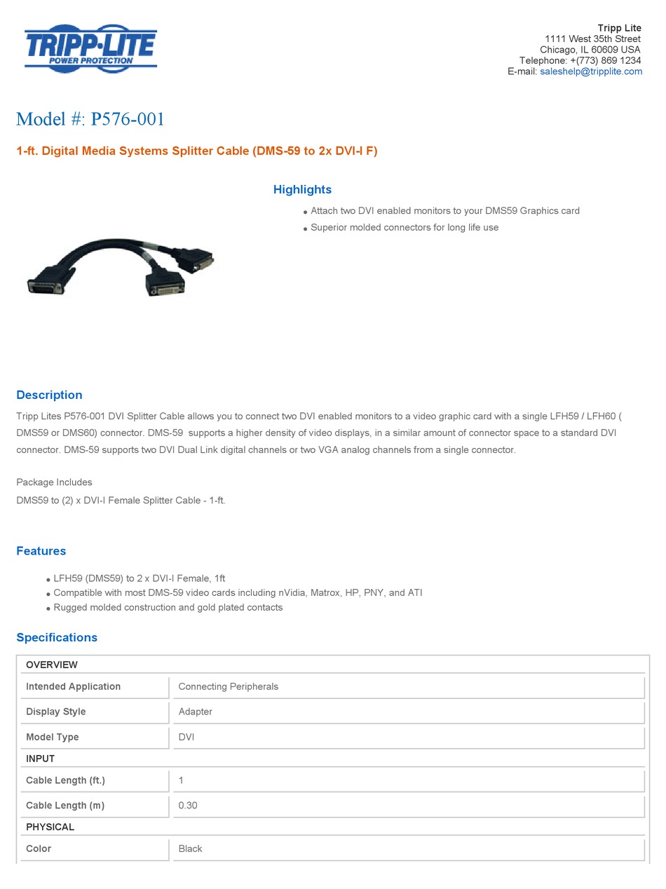 TRIPP LITE P516-001-HR SPECIFICATION SHEET Pdf Download | ManualsLib