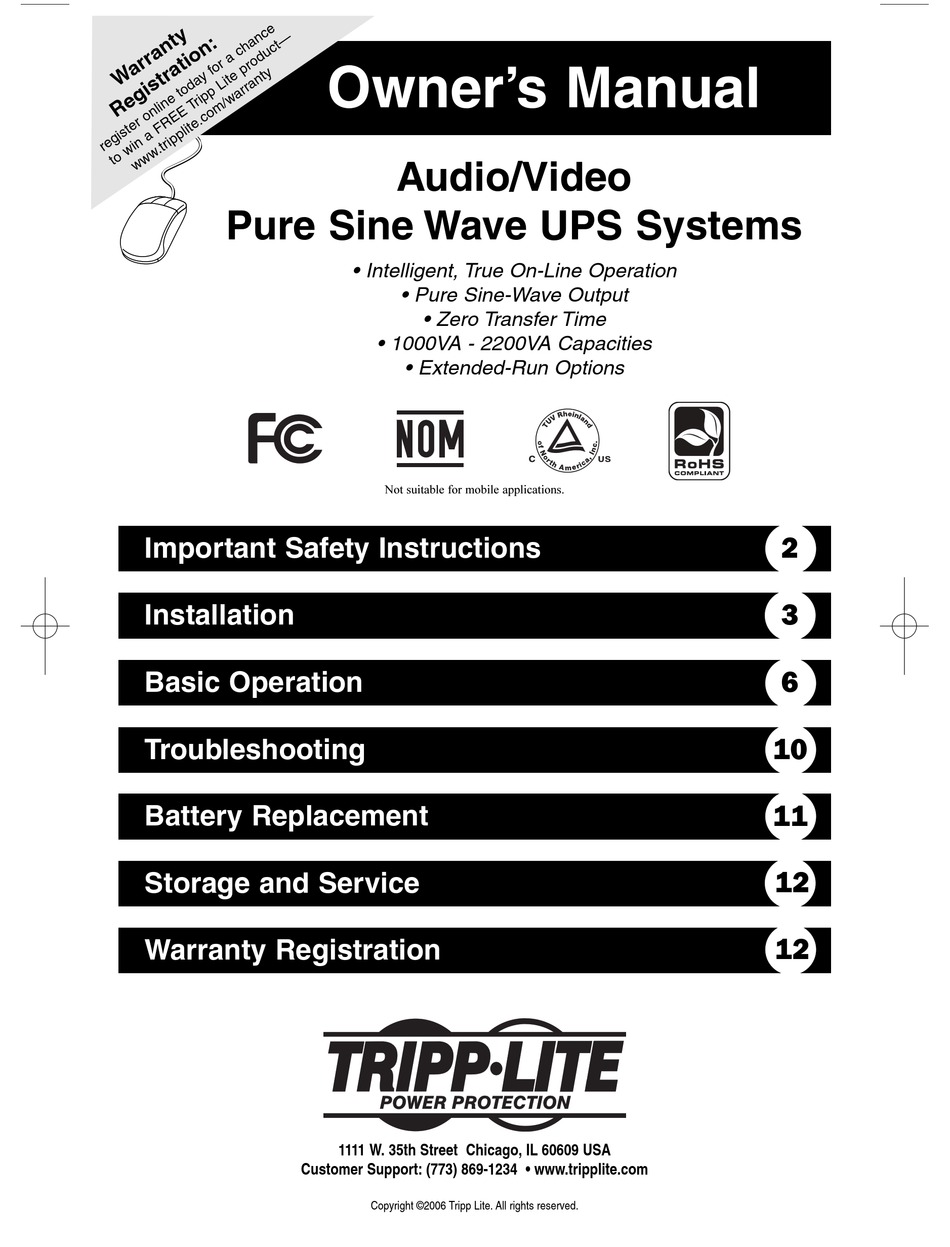 TRIPP LITE AUDIO/VIDEO PURE SINE WAVE UPS SYSTEM OWNER