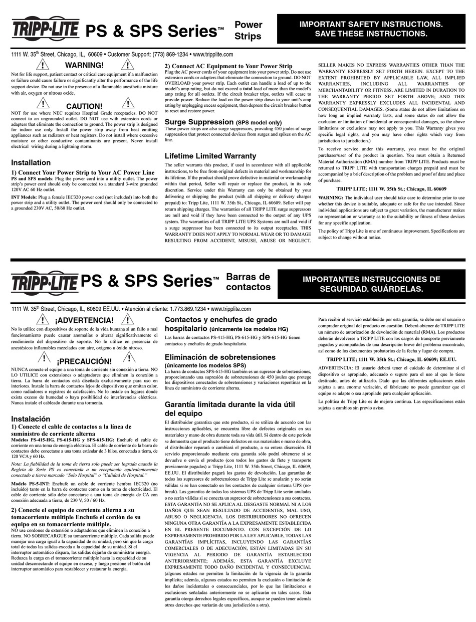 TRIPP LITE 932216 IMPORTANT SAFETY INSTRUCTIONS Pdf Download ManualsLib
