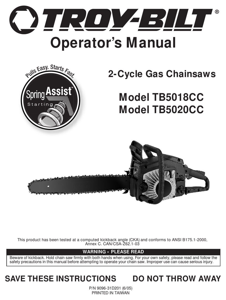 Troy Bilt Tb Cc Tb Cc Operator S Manual Pdf Download Manualslib