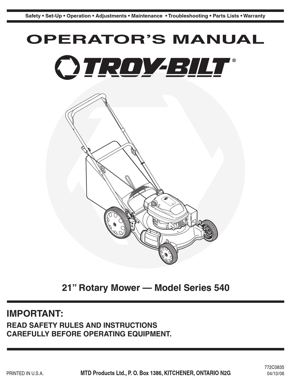 TROYBILT 540 SERIES OPERATOR'S MANUAL Pdf Download ManualsLib