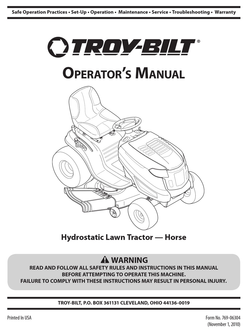 Maintenance Adjustment Troy Bilt HYDROSTATIC LAWN TRACTOR