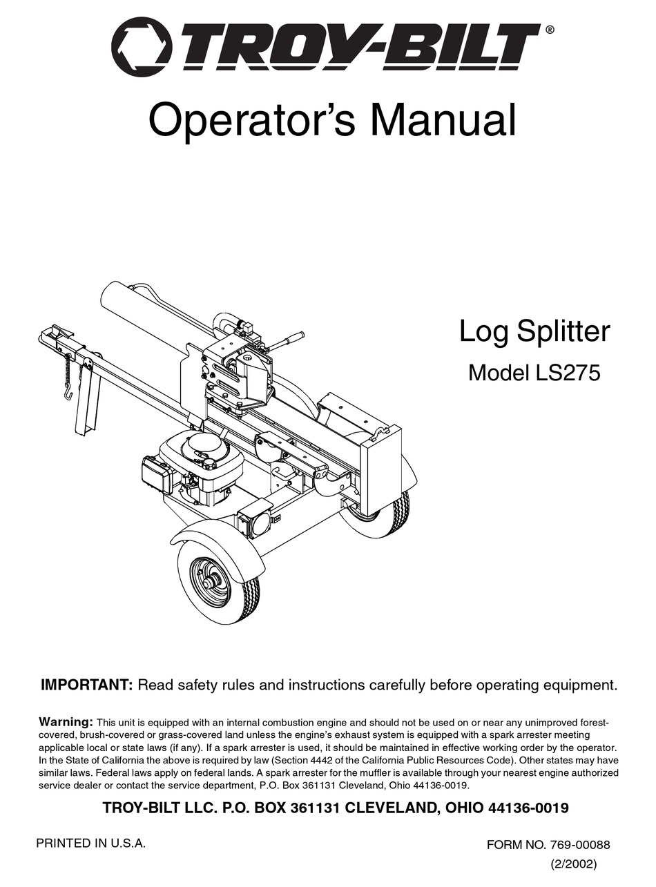 TROYBILT LS275 OPERATOR