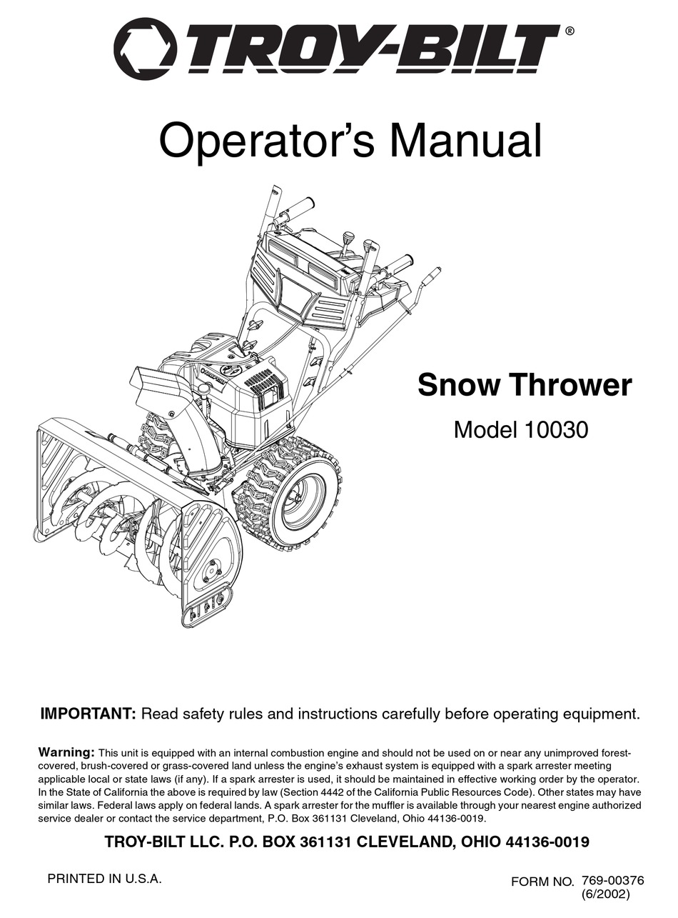 TROY-BILT 10030 OPERATOR'S MANUAL Pdf Download | ManualsLib