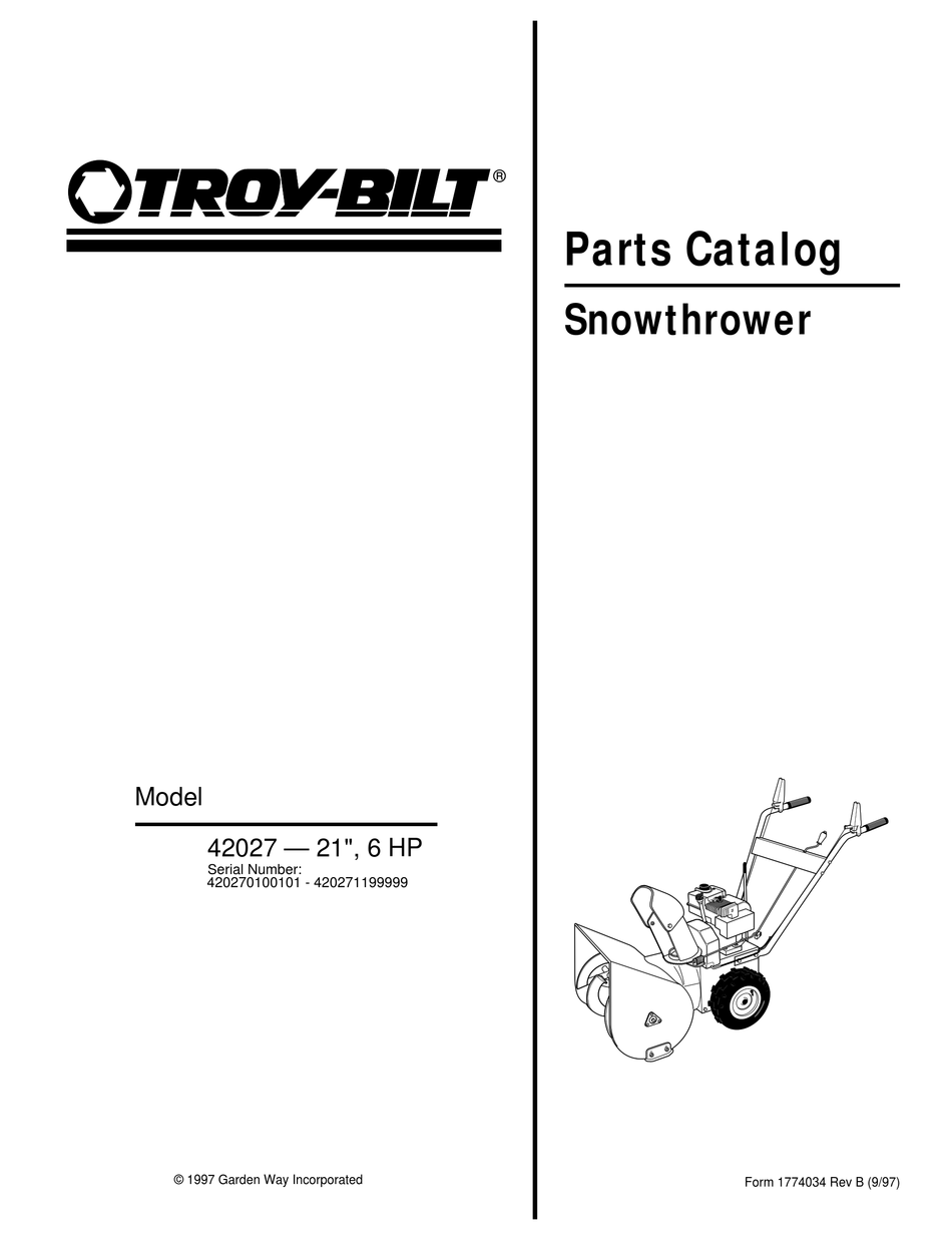 TROYBILT 42027 PARTS CATALOG Pdf Download ManualsLib
