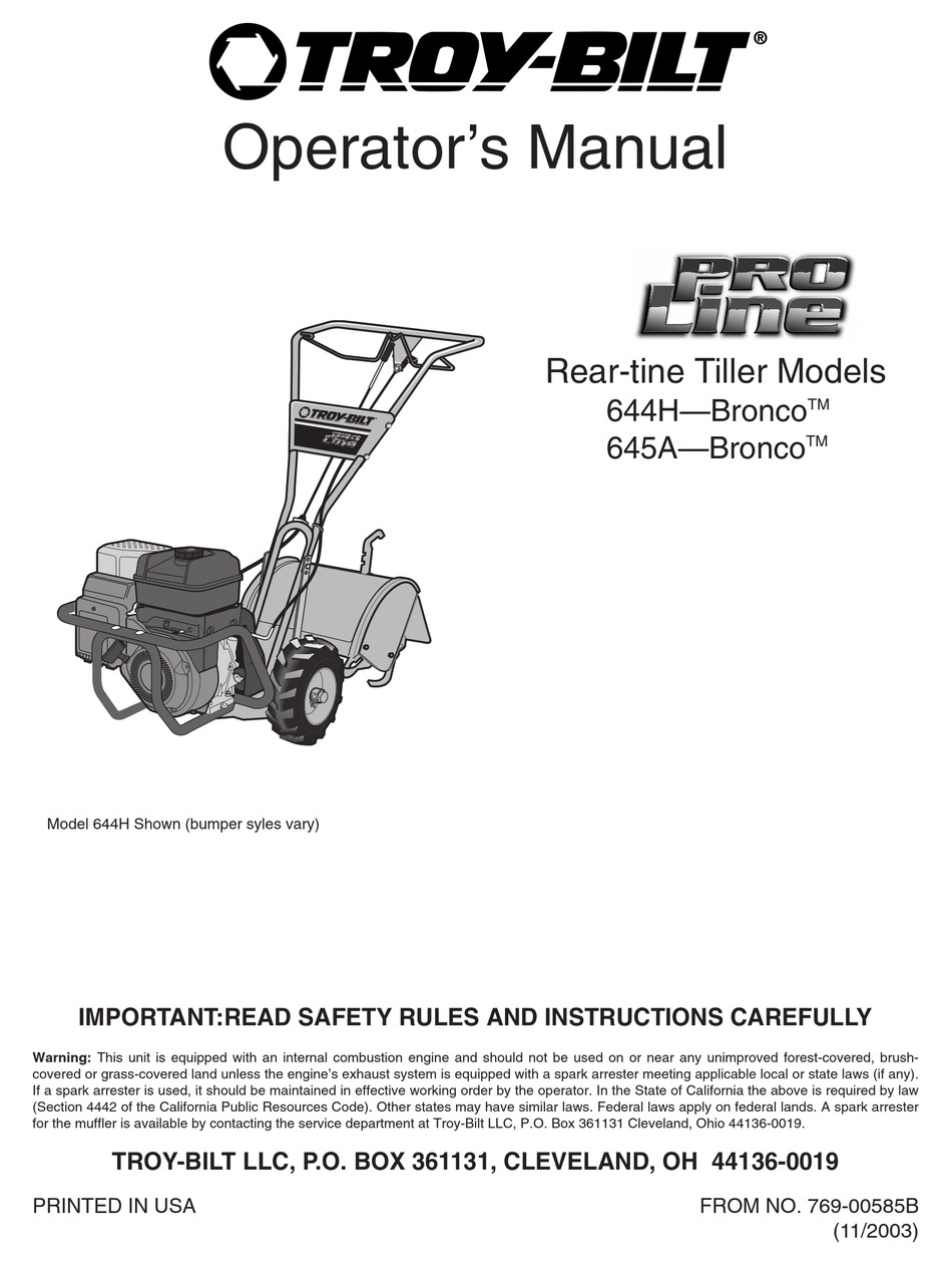 TROY-BILT 644H-BRONCO OPERATOR'S MANUAL Pdf Download | ManualsLib