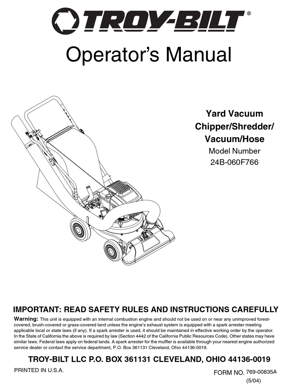 TROYBILT 24B060F766 OPERATOR