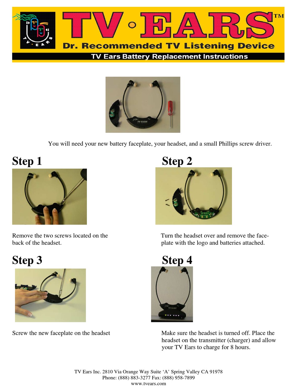 TV EARS TV LISTENING DEVICE REPLACEMENT INSTRUCTIONS Pdf Download