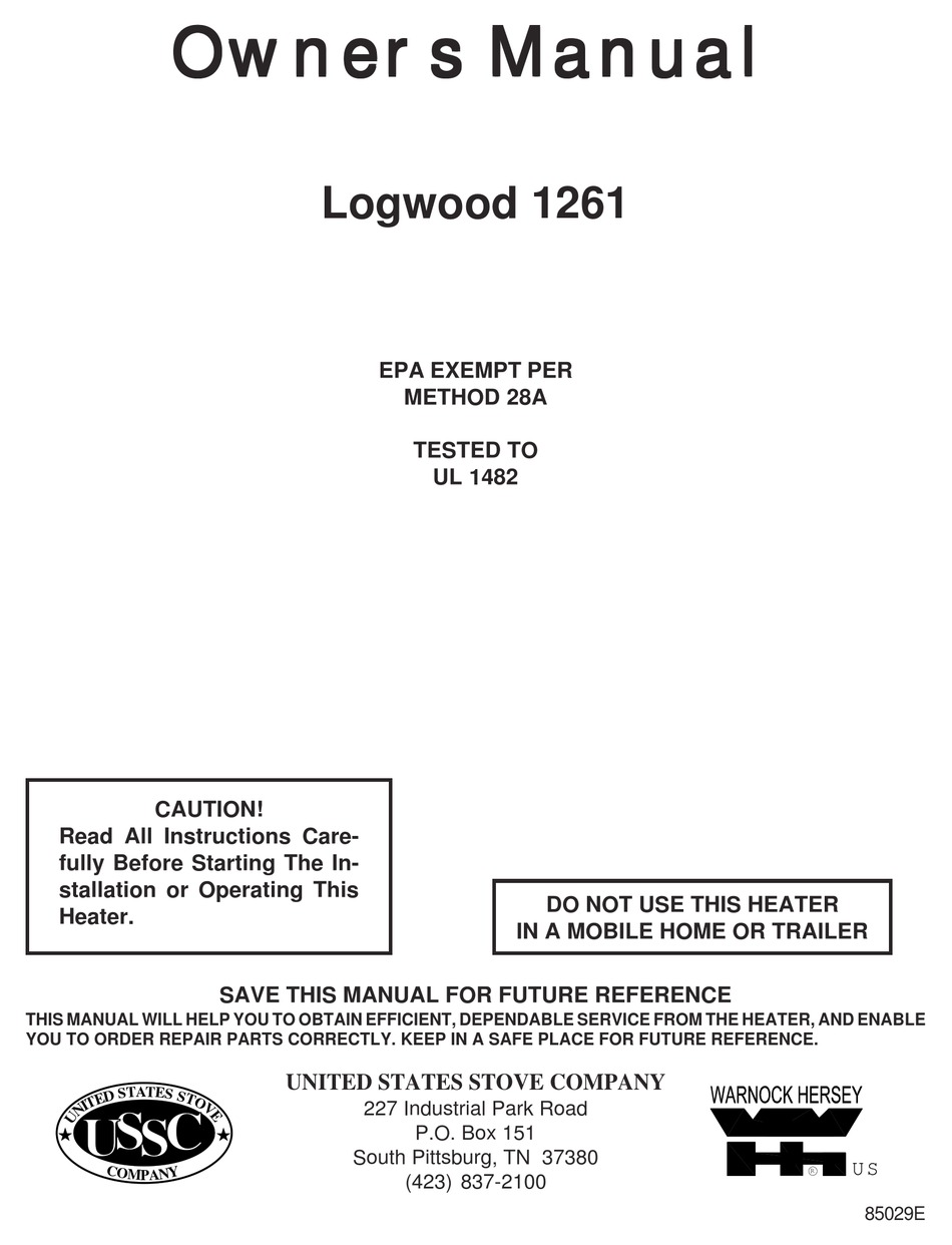 USSC LOGWOOD 1261 OWNER'S MANUAL Pdf Download | ManualsLib