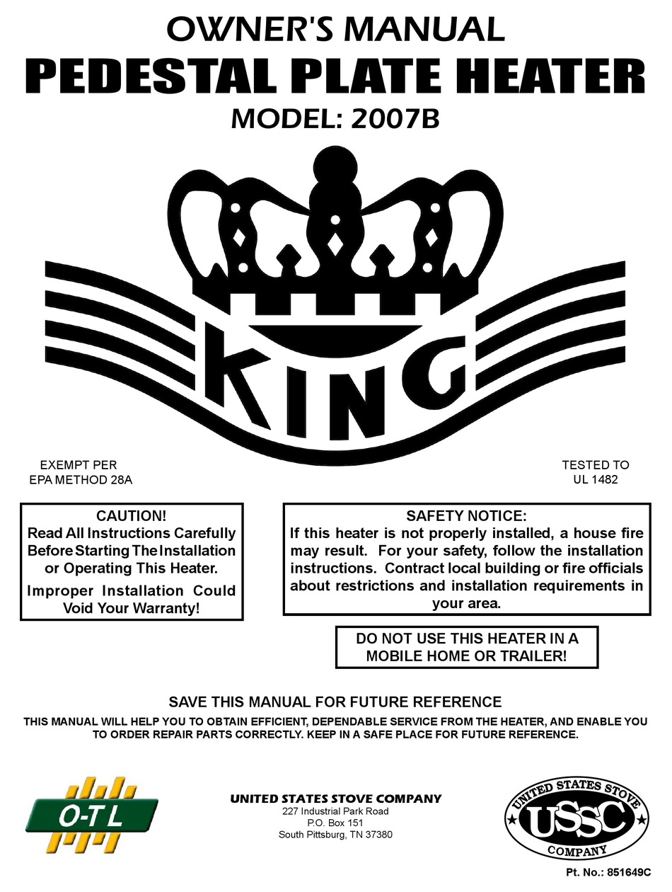 USSC KING 2007B OWNER'S MANUAL Pdf Download | ManualsLib