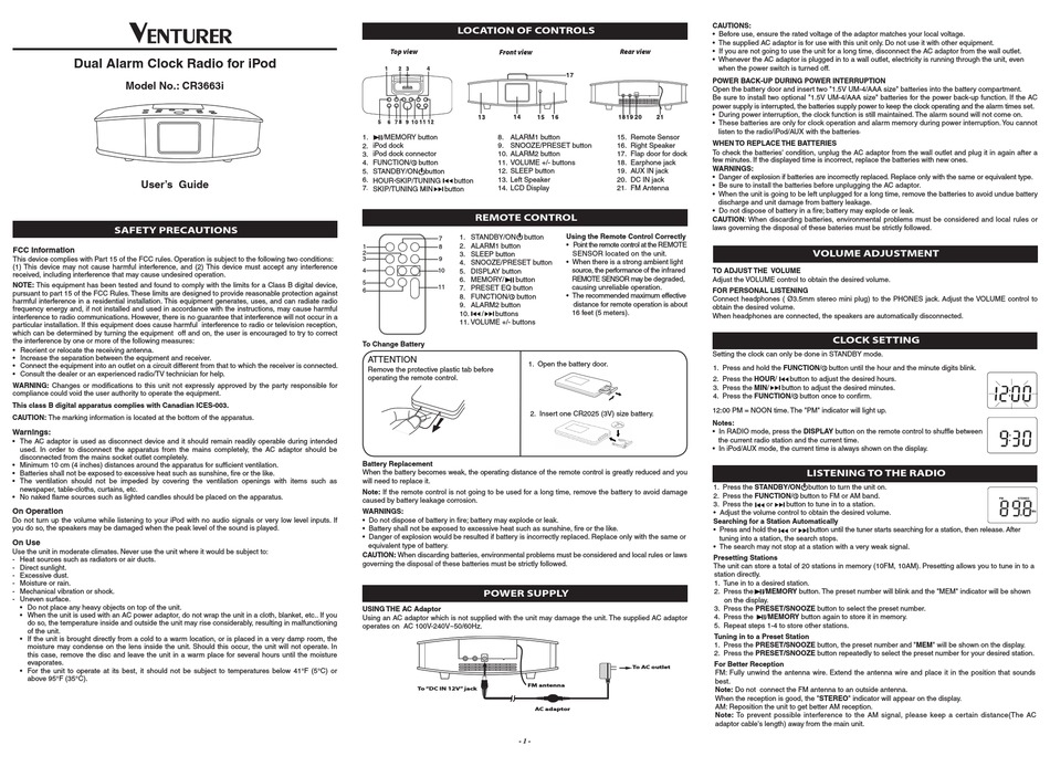 VENTURER CR3663I USER MANUAL Pdf Download ManualsLib