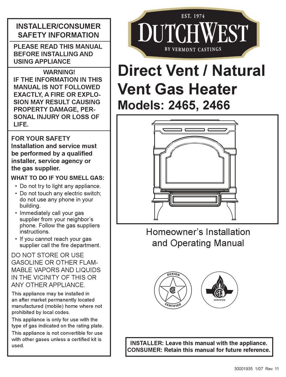 VERMONT CASTINGS DUTCHWEST 2465 HOMEOWNER