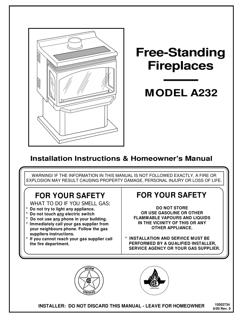 VERMONT CASTINGS A232 INSTALLATION INSTRUCTIONS & HOMEOWNER'S MANUAL