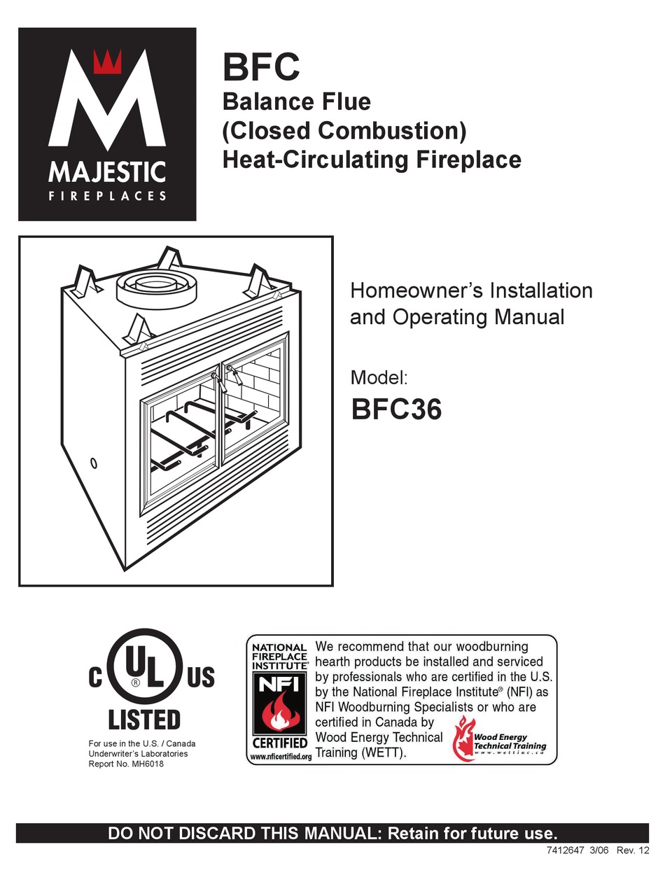 Majestic Fireplaces Bfc Homeowner S Installation And Operating Manual Pdf Download Manualslib