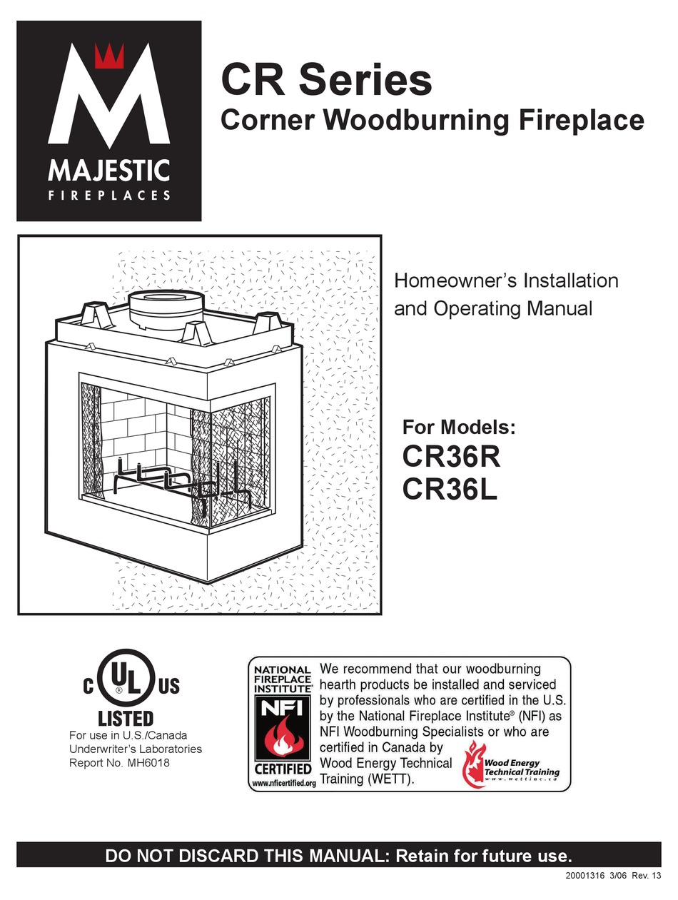 MAJESTIC FIREPLACES CR36L HOMEOWNER