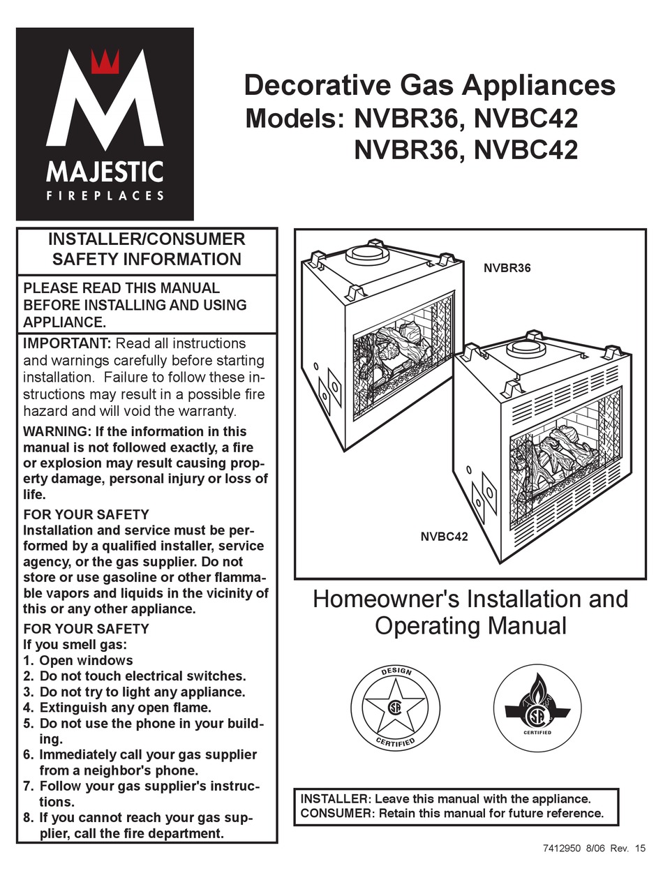 MAJESTIC FIREPLACES NVBC42 HOMEOWNER