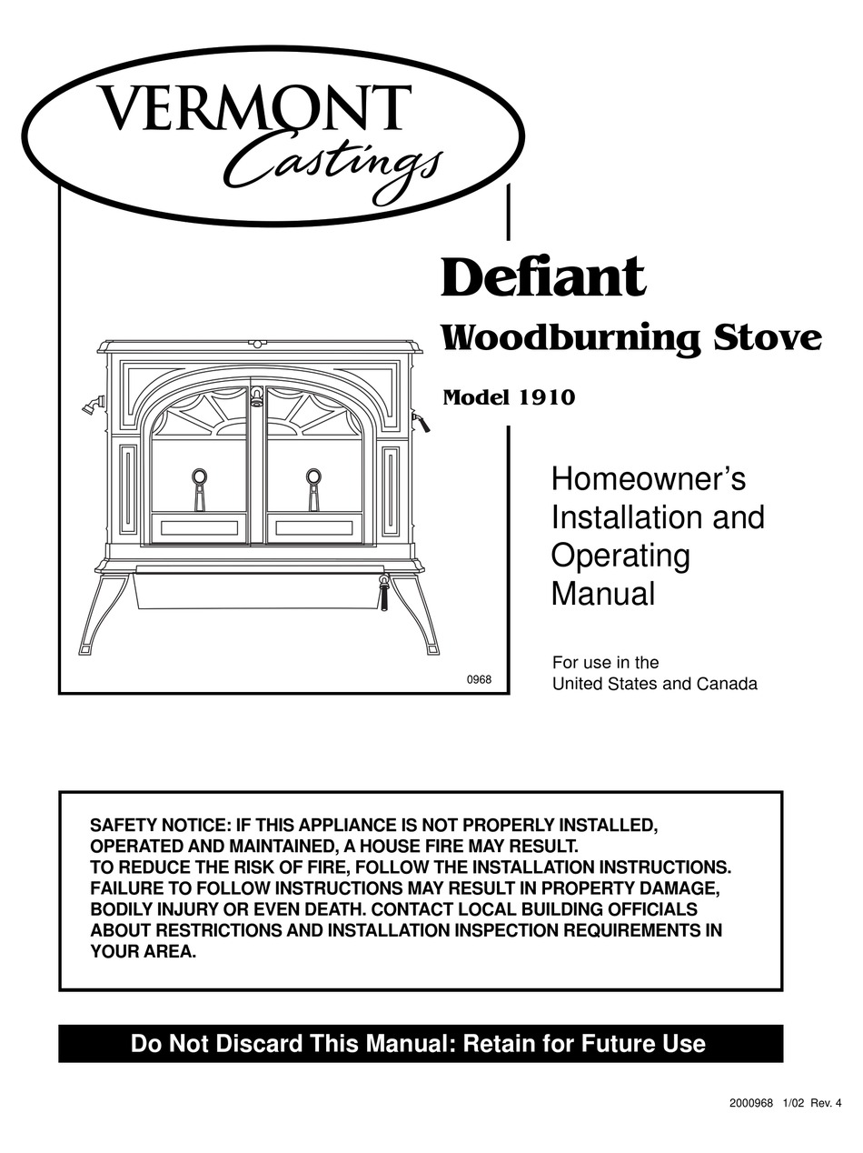 VERMONT CASTINGS 968 INSTALLATION AND OPERATING MANUAL Pdf Download
