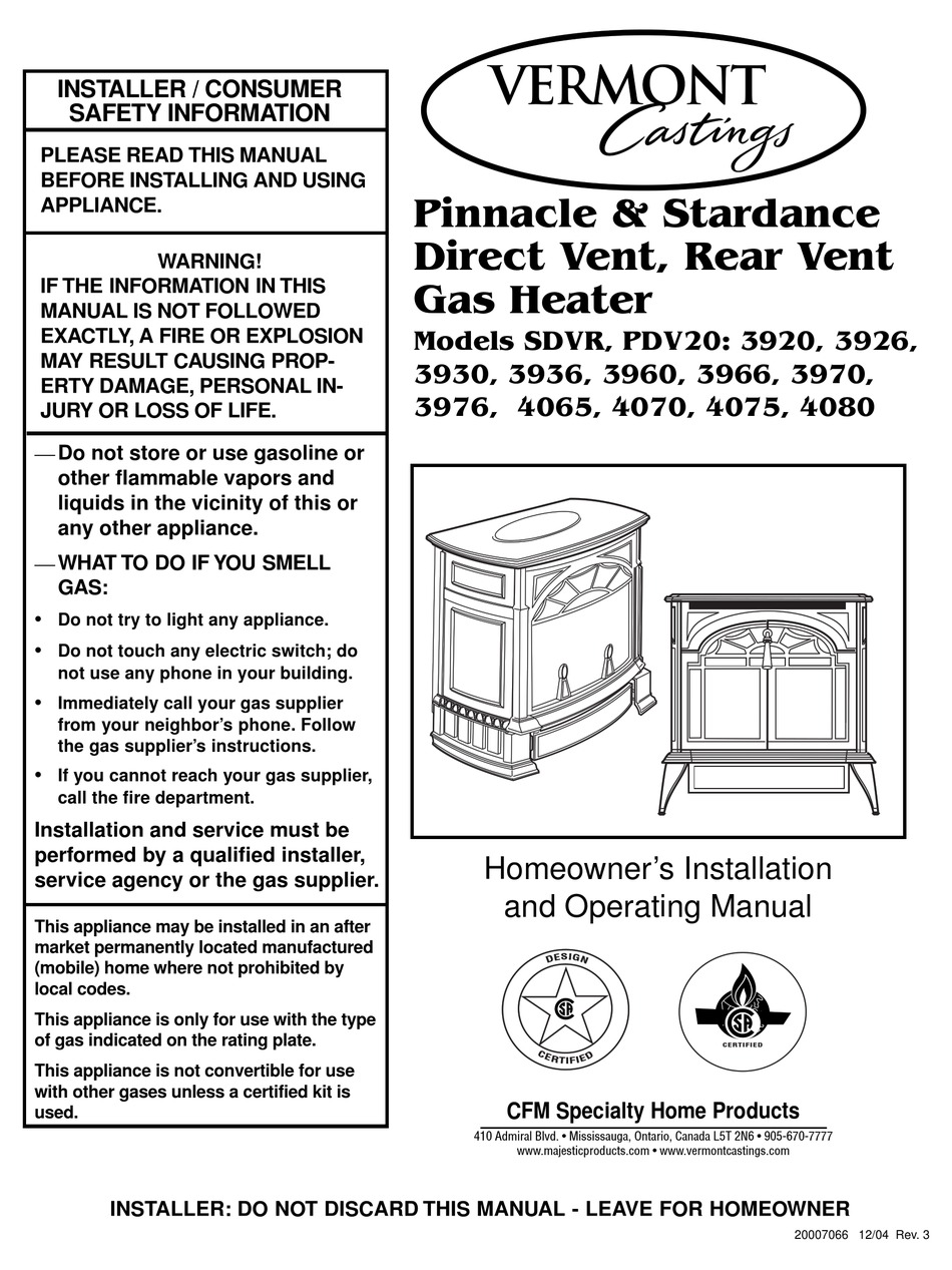 Vermont Castings Remote Control Manual