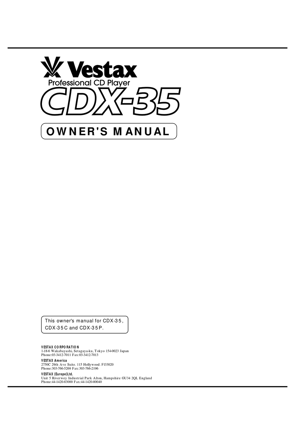 VESTAX CDX-35 OWNER'S MANUAL Pdf Download | ManualsLib