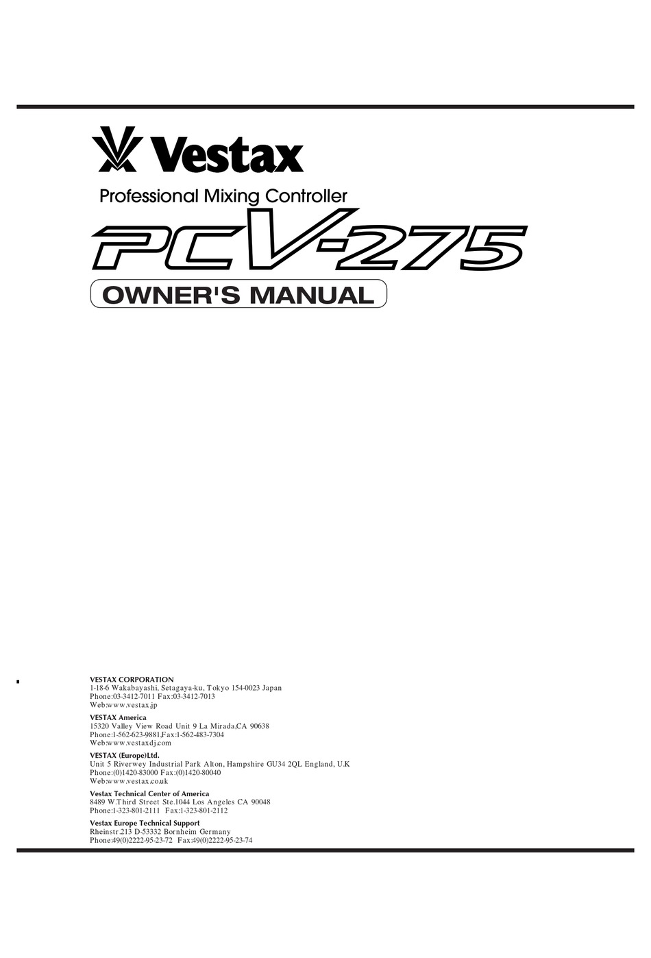 VESTAX PCV-275 OWNER'S MANUAL Pdf Download | ManualsLib