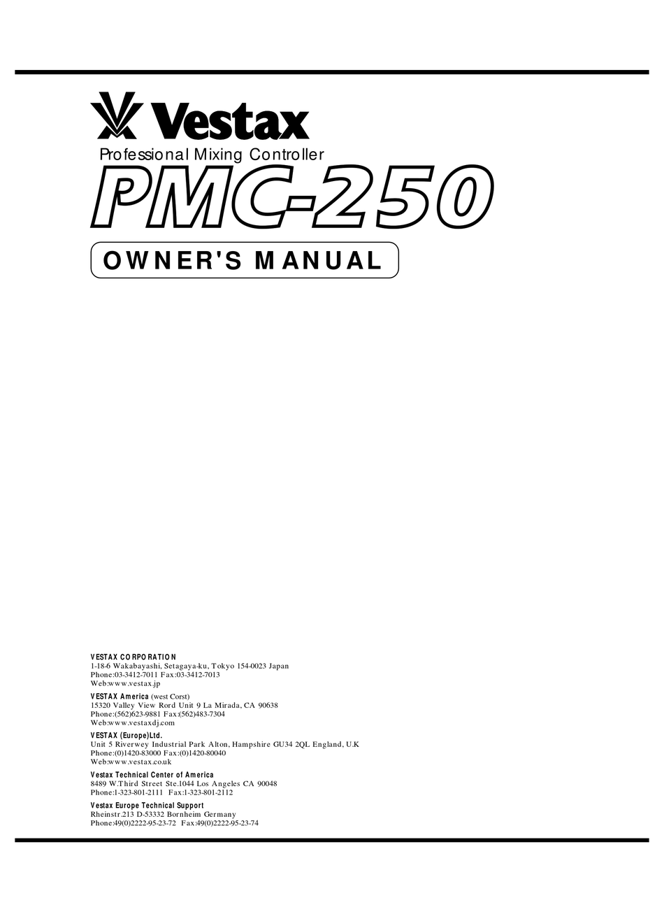 VESTAX PMC 250 OWNER'S MANUAL Pdf Download | ManualsLib