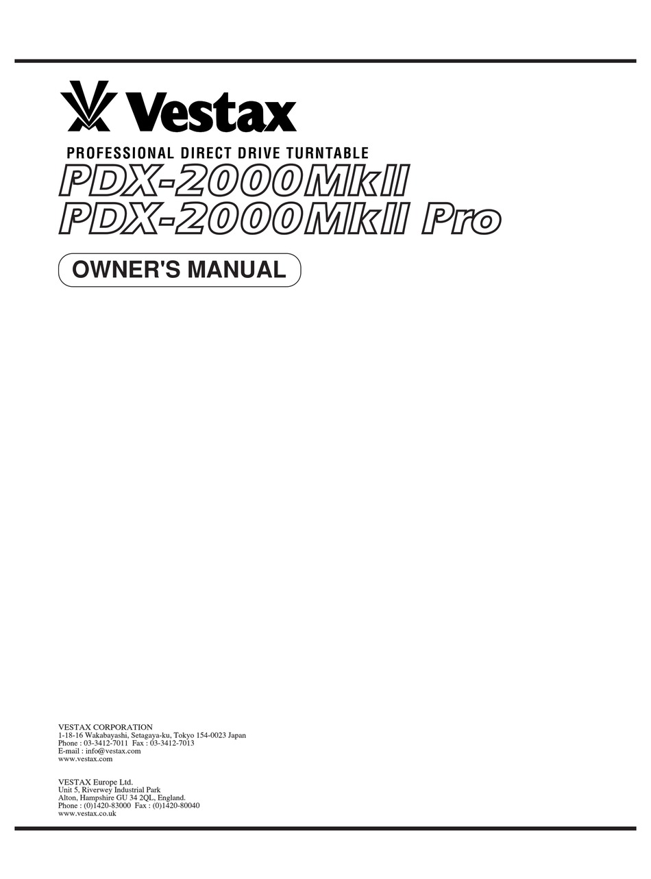VESTAX PDX-2000MKII, PDX-2000MKII PRO OWNER'S MANUAL Pdf Download