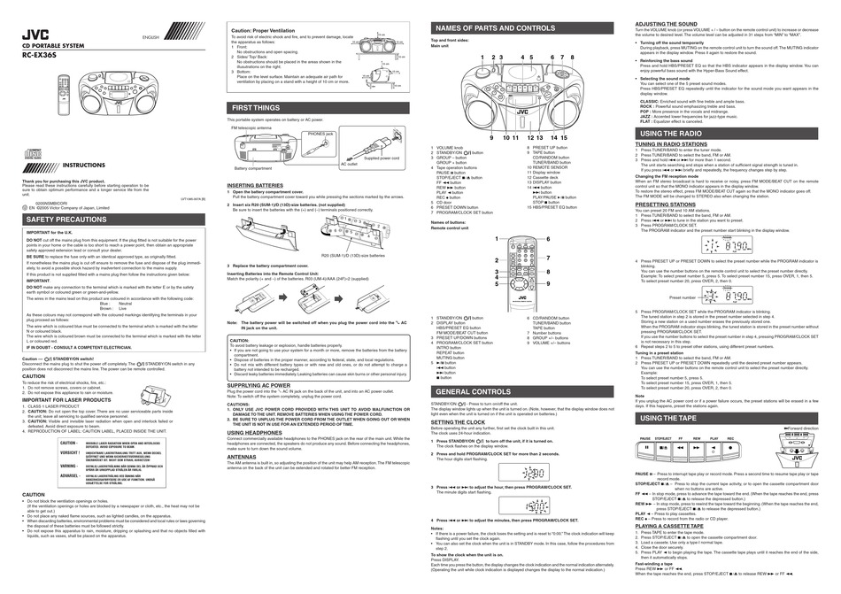 JVC CD PORTABLE SYSTEM RC-EX36S INSTRUCTIONS Pdf Download | ManualsLib