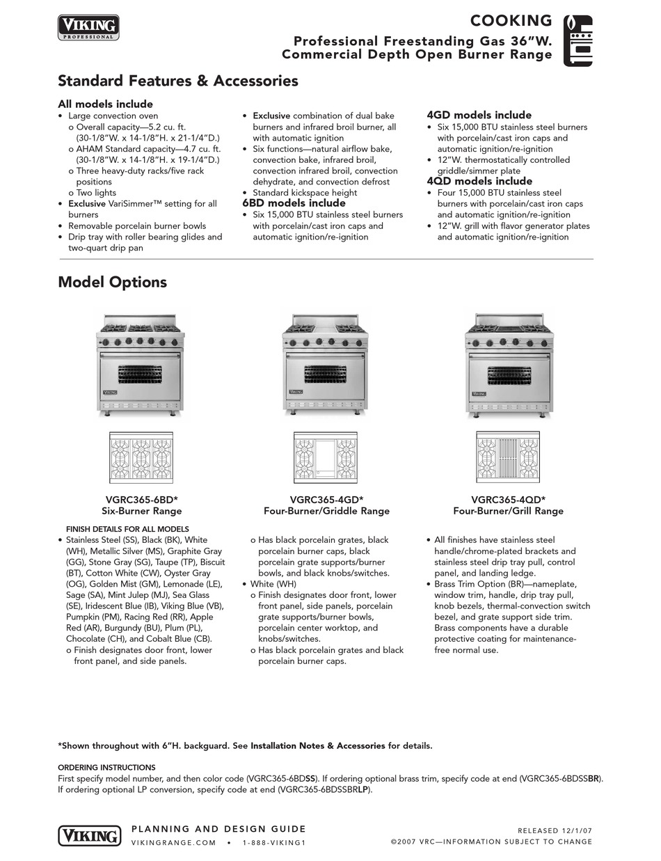 VIKING VGRC365-4GD SERIES SPECIFICATION SHEET Pdf Download | ManualsLib