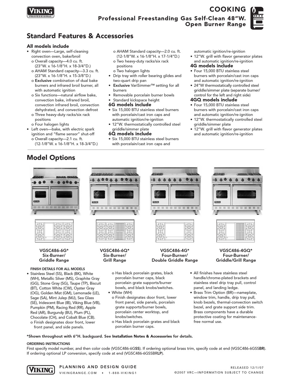 VIKING VGSC486 SPECIFICATIONS Pdf Download ManualsLib