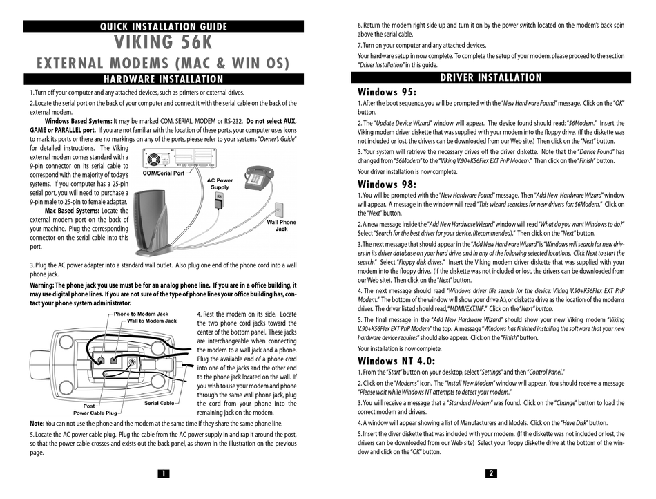 VIKING COMPONENTS 56K QUICK INSTALLATION MANUAL Pdf Download | ManualsLib