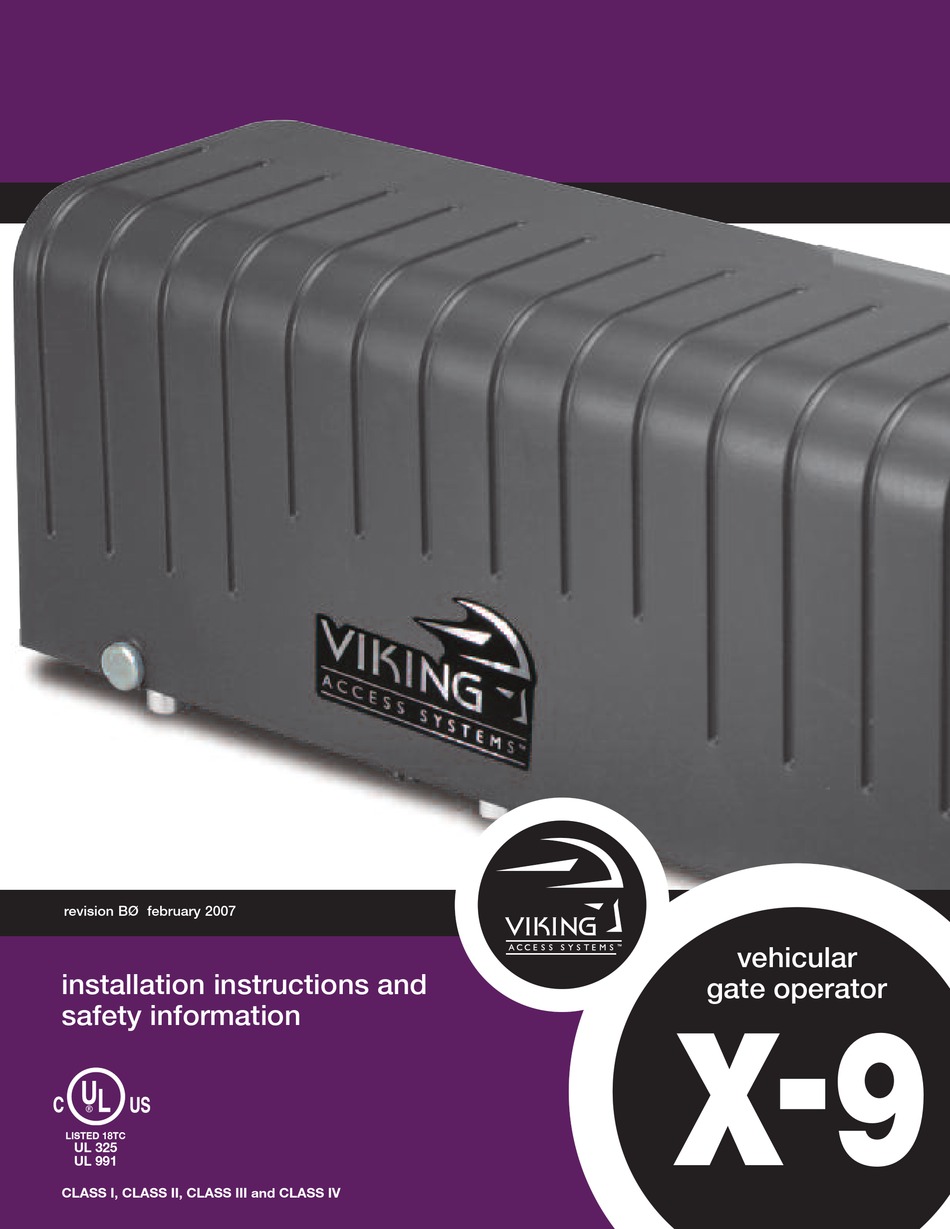 VIKING ACCESS SYSTEMS VEHICULAR GATE OPENER UL 991 INSTALLATION