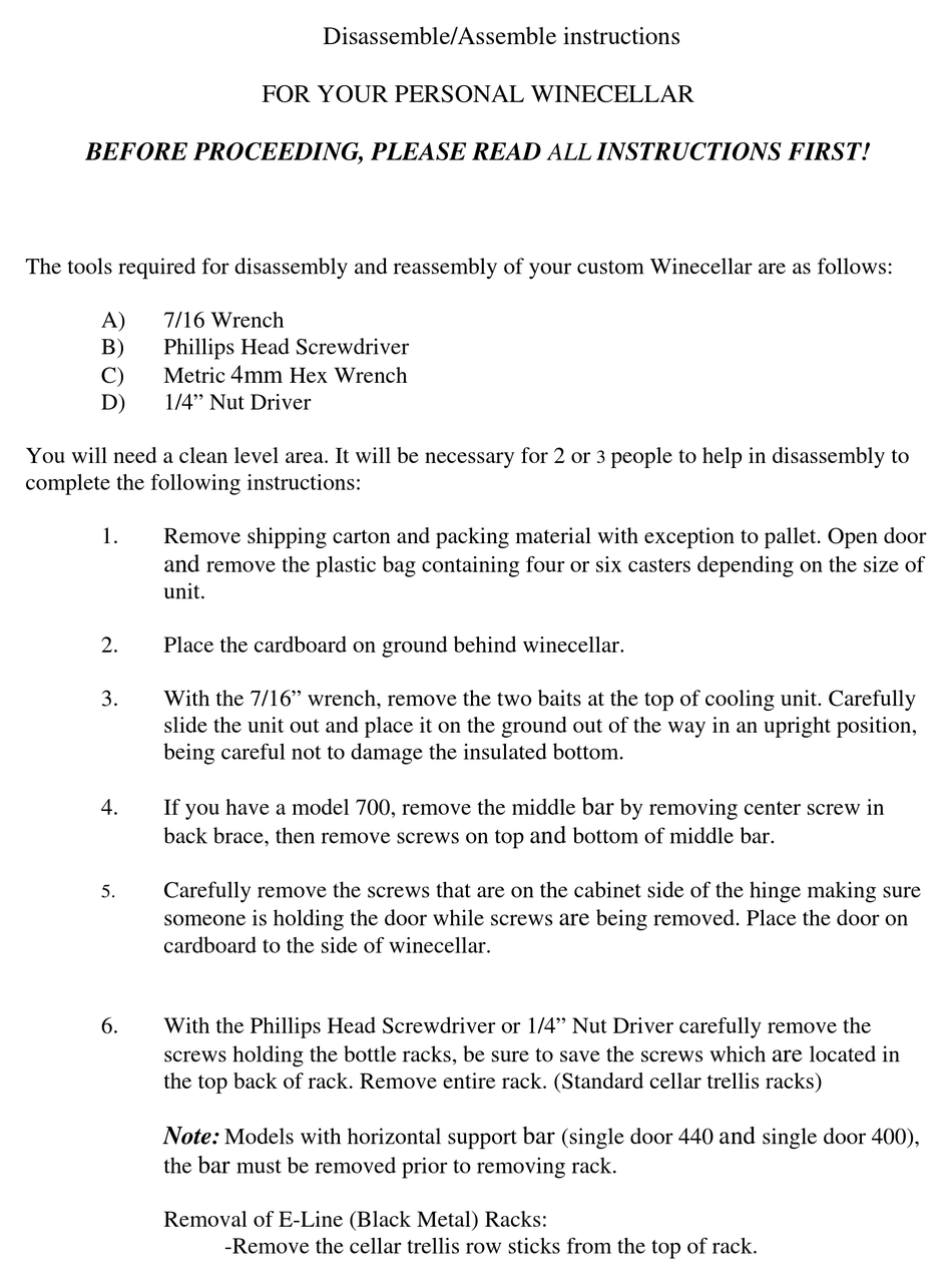 VINOTEMP 400 ASSEMBLY INSTRUCTIONS Pdf Download ManualsLib