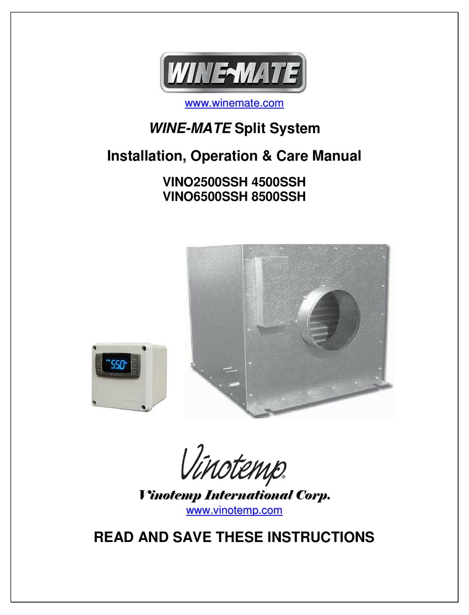 VINOTEMP WINEMATE VINO2500SSH INSTALLATION & OPERATION MANUAL Pdf