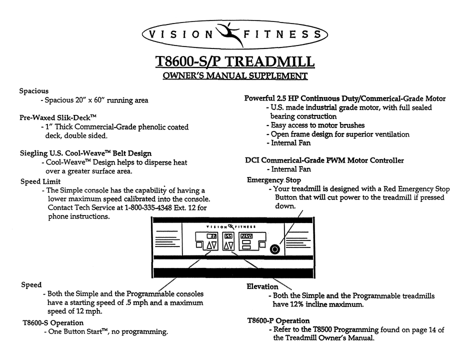 Vision fitness t9600hrt discount treadmill owner's manual