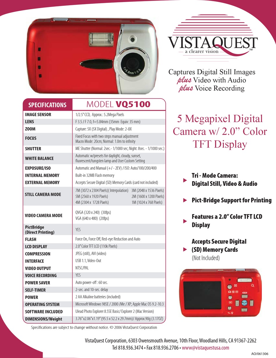 VISTAQUEST VQ5100 SPECIFICATIONS Pdf Download ManualsLib