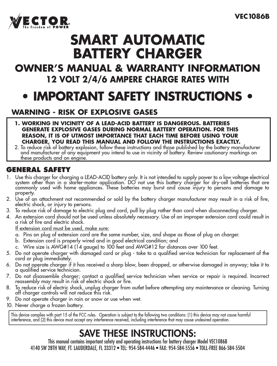 Vector Vec1086b Owner S Manual Warranty Pdf Download Manualslib