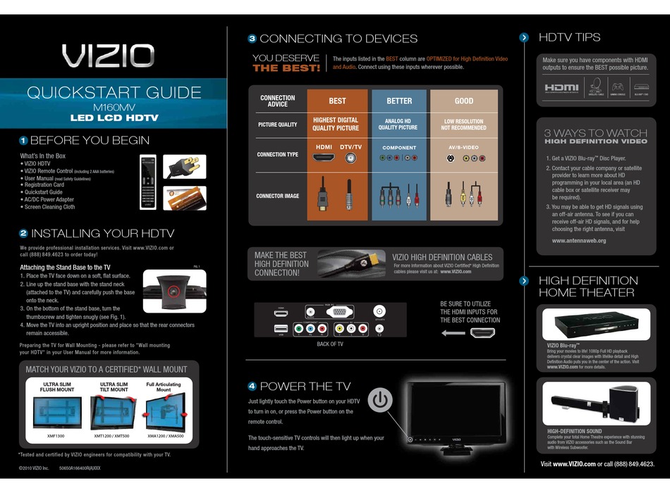 VIZIO M160MV QUICK START MANUAL Pdf Download ManualsLib
