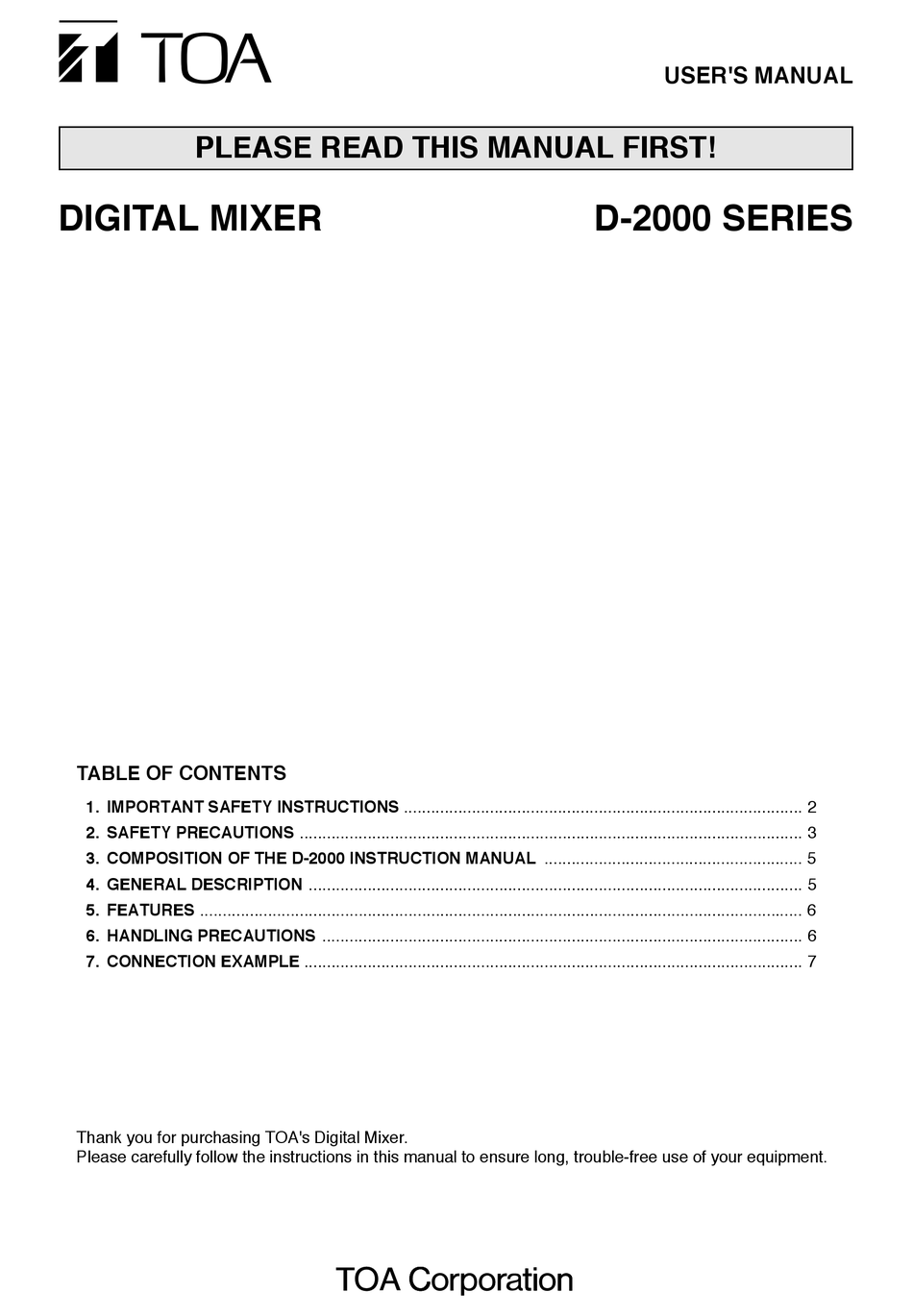 TOA D-2000 SERIES USER MANUAL Pdf Download | ManualsLib