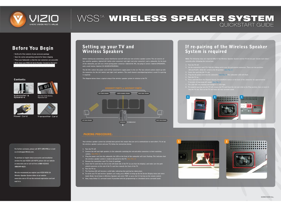 VIZIO WSS1A QUICK START MANUAL Pdf Download | ManualsLib