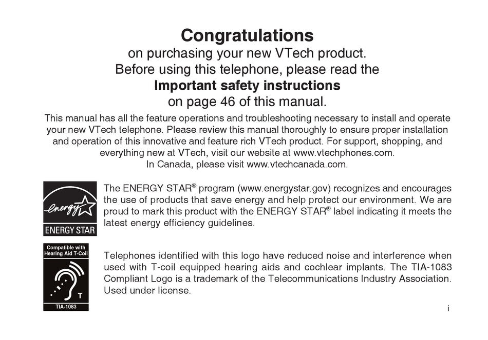 VTECH CS5121 USER MANUAL Pdf Download | ManualsLib