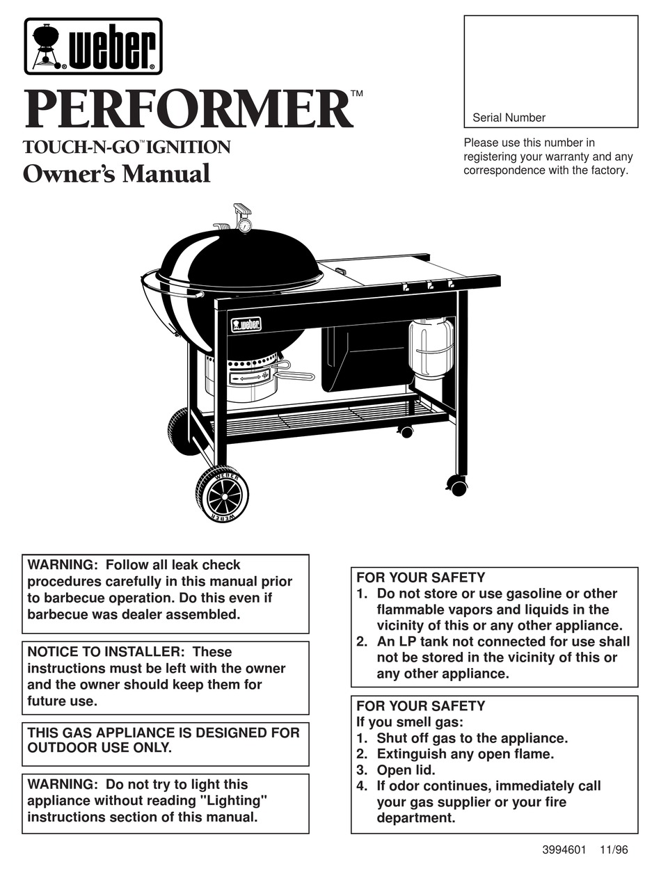 WEBER BURNER OWNER'S MANUAL Pdf Download | ManualsLib