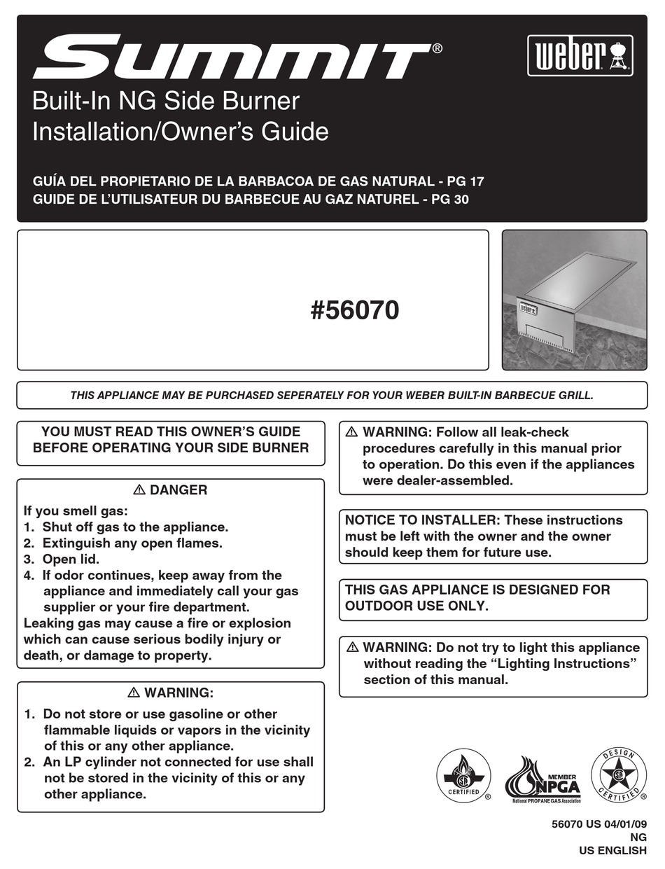 WEBER SUMMIT 56070 INSTALLATION MANUAL Pdf Download ManualsLib