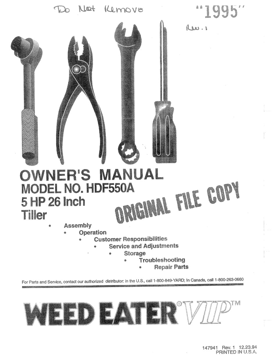 WEED EATER 147941 OWNER'S MANUAL Pdf Download ManualsLib