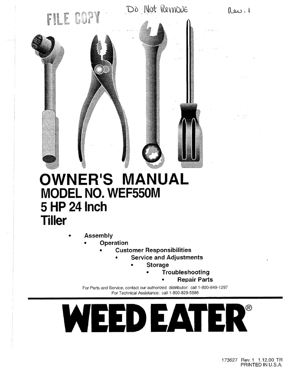 WEED EATER 173627 OWNER'S MANUAL Pdf Download ManualsLib