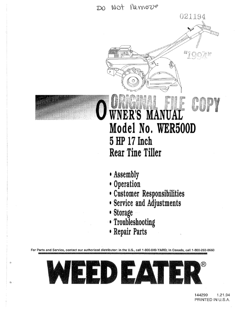 WEED EATER WER500D OWNER'S MANUAL Pdf Download ManualsLib