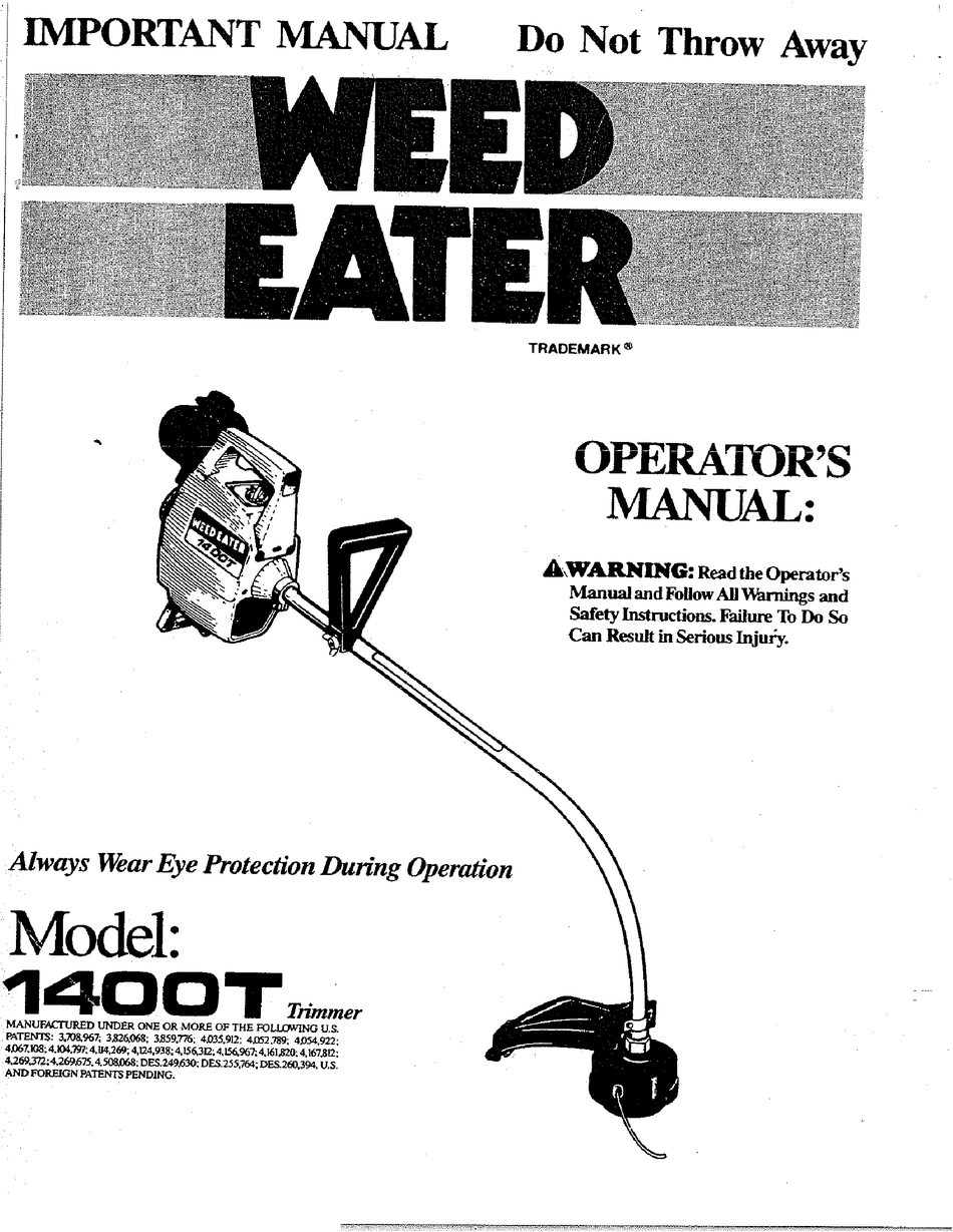 WEED EATER 1400T OPERATOR'S MANUAL Pdf Download ManualsLib
