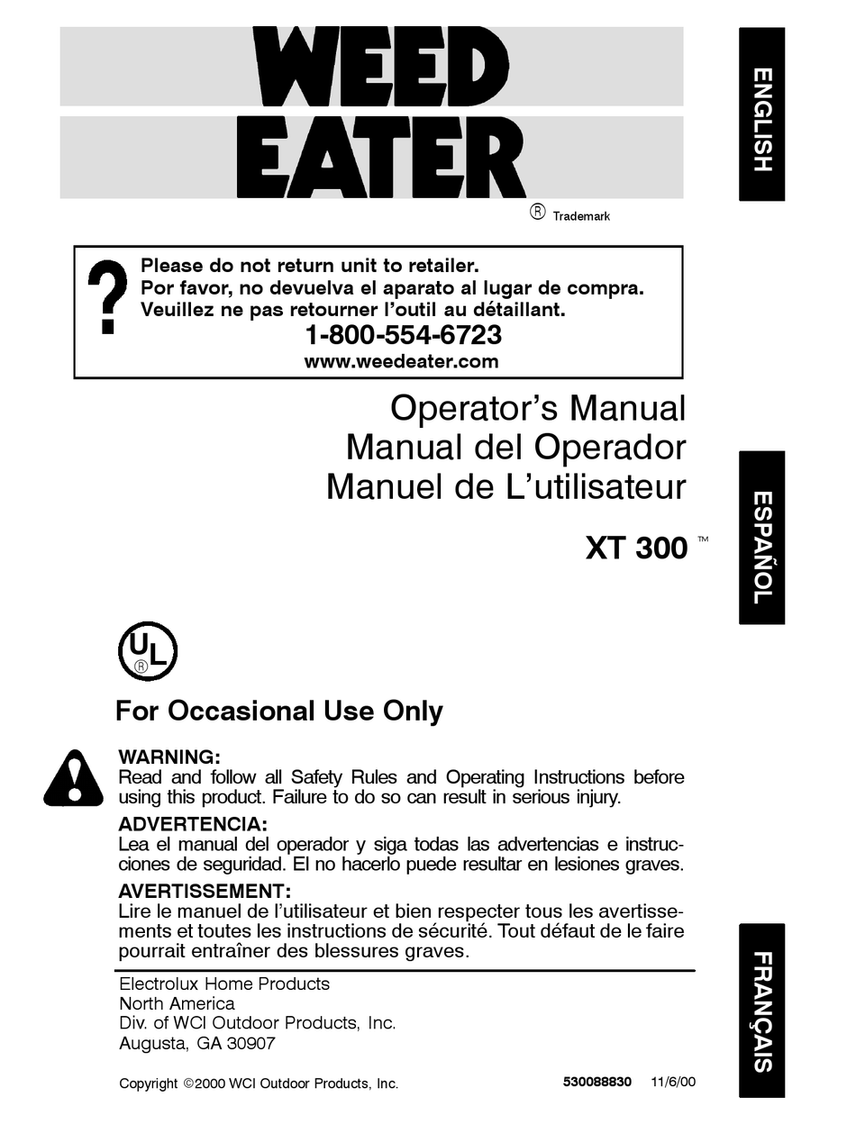 WEED EATER 530088830 OPERATOR'S MANUAL Pdf Download ManualsLib