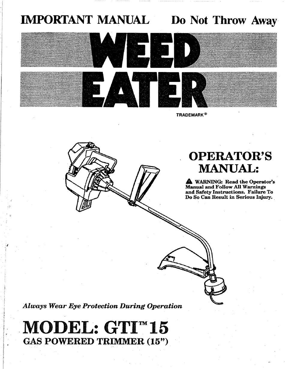 WEED EATER GTI 15 OPERATOR'S MANUAL Pdf Download ManualsLib