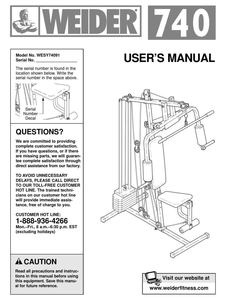 Weider 740 Home Gym Exercise Chart