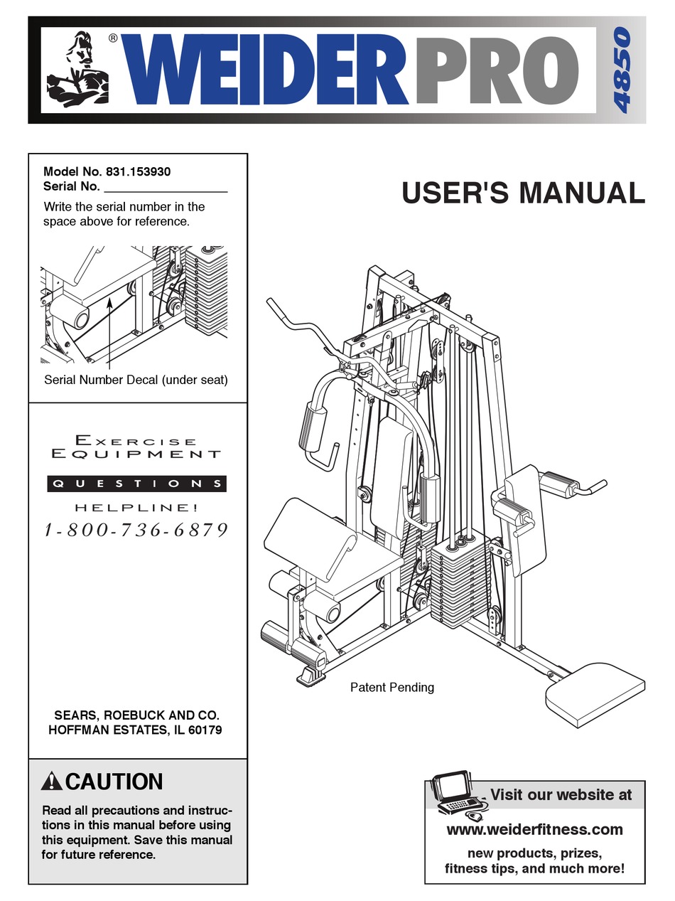 Weider pro 4850 online workout chart